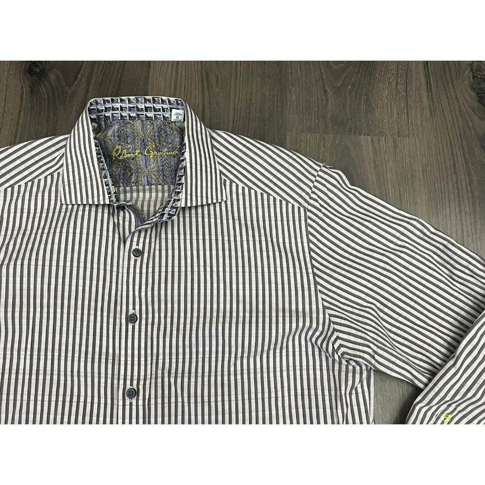 Robert Graham Shirt Men's Large Striped Button Up Classic Fit Flip Cuff 3D - Picture 2 of 11